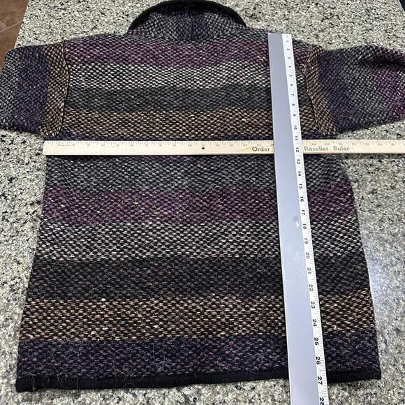 Vintage Yves Venet Cardigan One Size Black Pink Orange Striped Open Front - Picture 3 of 6